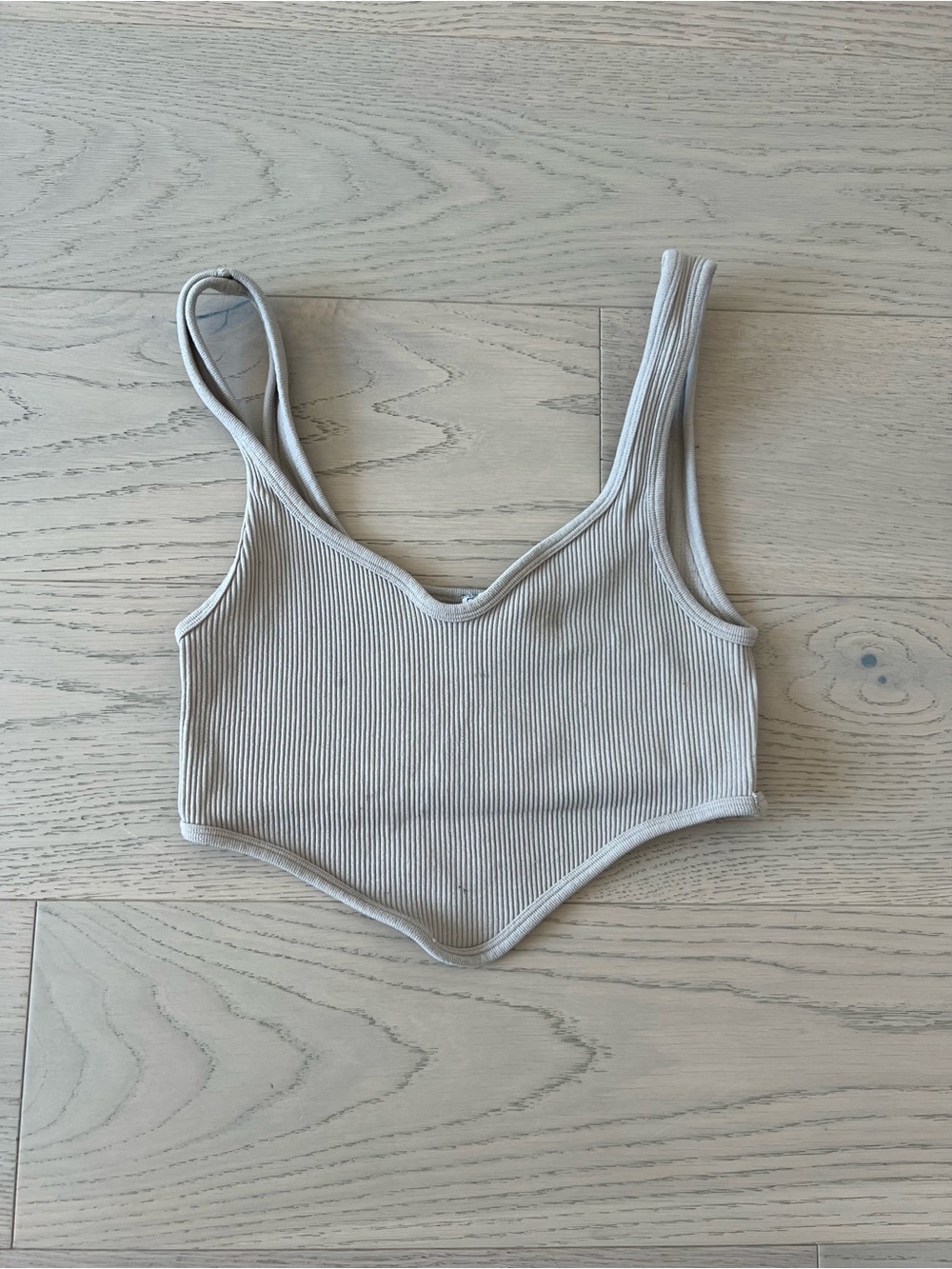 Zara Ribbed V-Neck Cropped Tank in Light Beige